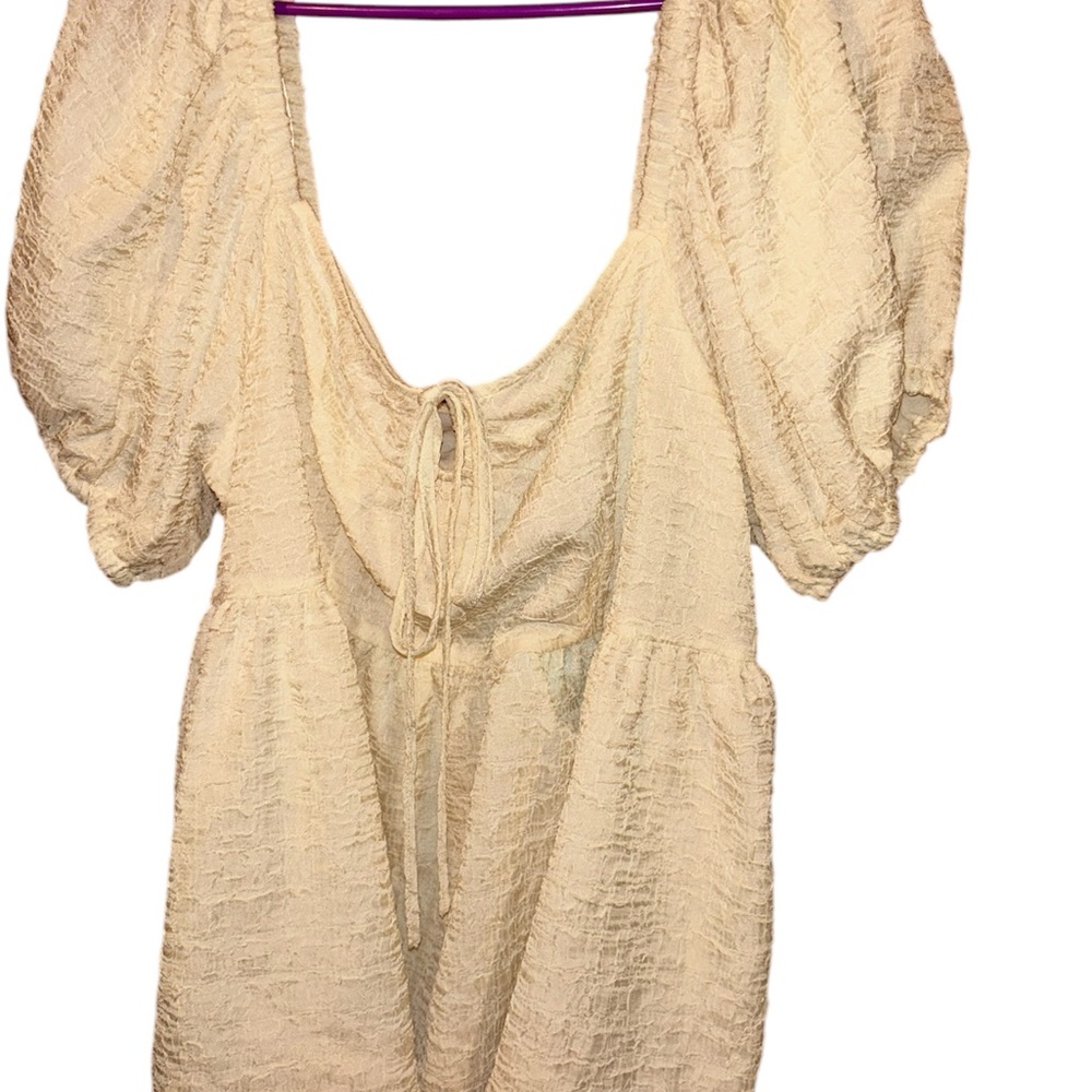 Future Collective Cream Textured Puff Sleeve Blouse